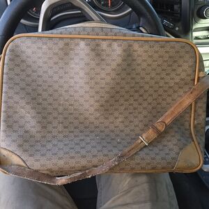 Gucci Brown Monogram Crossbody Bag with Tan Trim